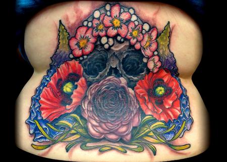 Tattoos - Skull with Poisonous Flowers - 97614